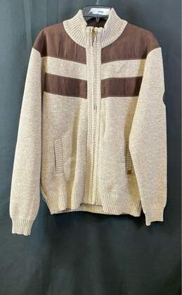 Buffalo David Bitton Mens Ivory Brown Westony Zip Front Knit Jacket Size X-Large