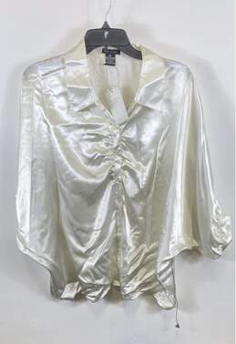 NWT BCBGMAXAZRIA Womens Beige Dolman Sleeve Spread collar Blouse Top Size XL