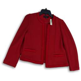 NWT Talbots Womens Red Long Sleeve Collarless Open Front Jacket Size MP