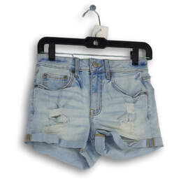 Womens Blue Denim Distressed Cuffed 5-Pocket Design Mom Shorts Size 2 Reg