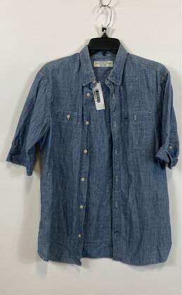 AllSaints Mens Blue Cotton Short Sleeve Collared Denim Button Up Shirt Size S