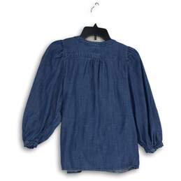 Gap Womens Blue Denim Pleated Crew Neck Long Sleeve Pullover Blouse Top Size S alternative image