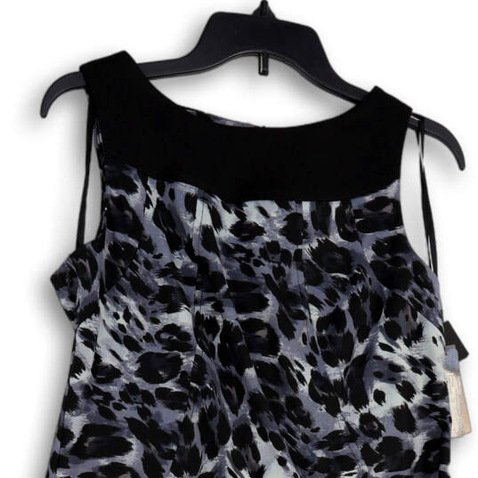 NWT Womens Black Gray Animal Print Sleeveless Back Zip Sheath Dress Sz 12P image number 3