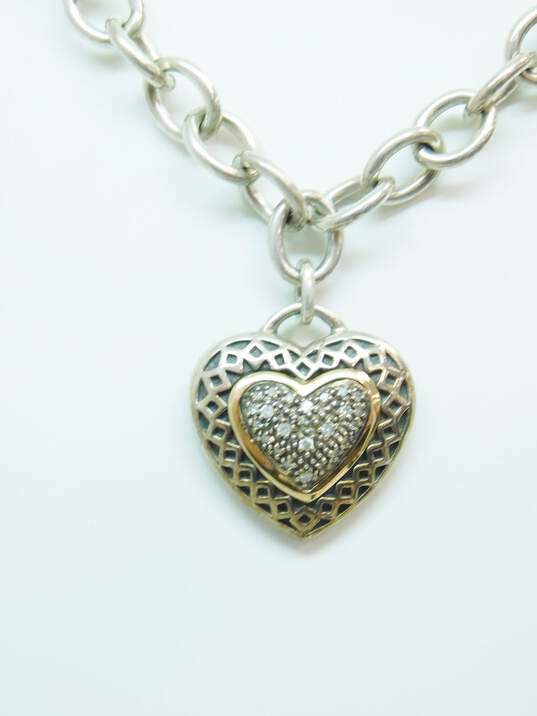 Town & Country 925 Sterling Silver & 14K Yellow Gold Diamond Accent Heart Pendant Necklace 43.8g image number 2