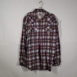 Mens Plaid Collared Long Sleeve Chest Pockets Snap Front Shirt Size Large
