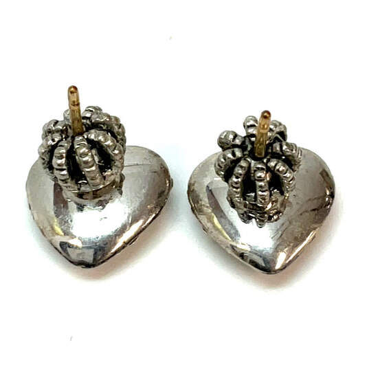 Designer Juicy Couture Silver-Tone Logo Rhinestone Heart Stud Earrings image number 2