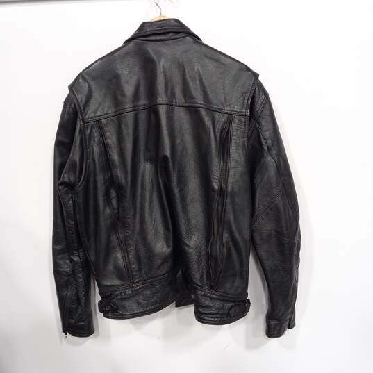 Men's Black Leather Motorcycle Jacket Size L image number 2