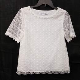 Womens White Lace Short Sleeve Round Neck Pullover Blouse Top Size PP