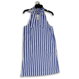 NWT Womens Blue White Striped Sleeveless Halter Neck A-Line Dress Size 2 alternative image