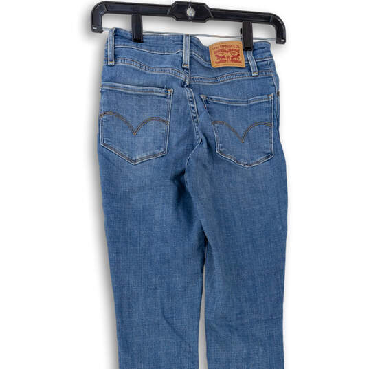 Women's Blue Medium Wash Stretch Pockets Denim Tapered Jeans Size 25 image number 4