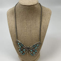 Designer Fossil Silver-Tone Rope Chain Turquoise Butterfly Pendant Necklace