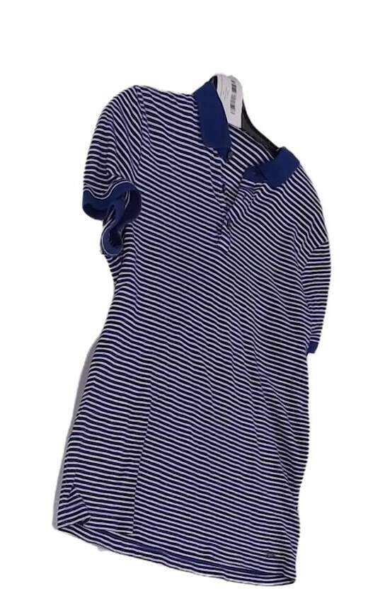 Mens Blue White Striped Short Sleeve Polo Shirt Size Medium image number 3