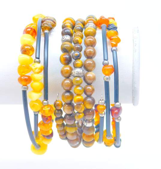 Amber, Tiger's Eye & Pearl Artisan Jewelry 205.5g image number 3