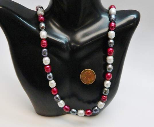 Honora 925 White Grey & Pink Pearls Beaded Long Necklace & Dust Bag 109.7g image number 4