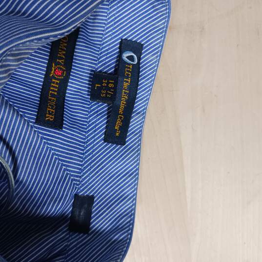 Tommy Hilfiger Men's Blue Pinstripe LS Button Up Dress Shirt Size 16.5 34-35 Large image number 5
