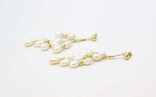 Romantic 14K Yellow Gold Pearl Drop Earrings 5.2g image number 2