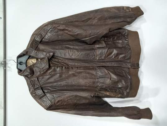 HQ Global Identity G-III Men's Brown Leather Bomber Jacket image number 1