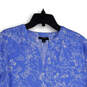 NWT Womens White Blue Floral Split Neck Long Sleeve Blouse Top Size M image number 3