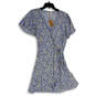 NWT Womens Blue Floral Ruffle Tie Waist Knee Length Wrap Dress Size Medium image number 1