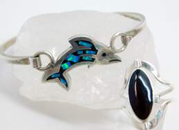 Artisan 925 Opal & Onyx Dolphin Bracelet & Reversible Ring 21.3g