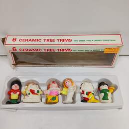 Vintage 6 Ceramic Hand Painted Tree Trims w/Box
