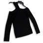 NWT Womens Black Knitted Long Sleeve Cold Shoulder Pullover Sweater Size S image number 2