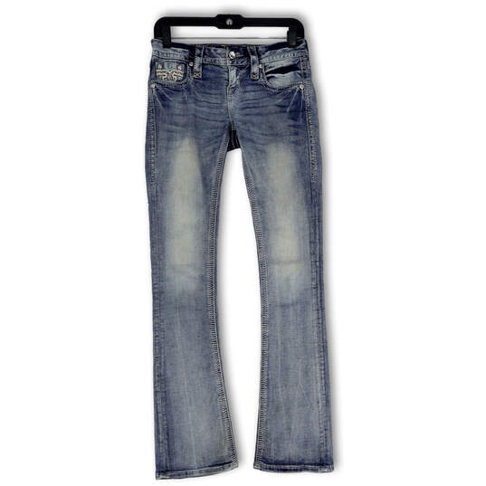 Womens Blue Denim Medium Wash Comfort Pockets Bootcut Leg Jeans Size 25 image number 1