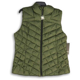 NWT Womens Green Sleeveless Mock Neck Full-Zip Puffer Vest Size Large