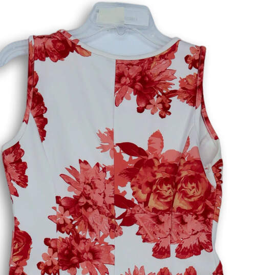 Womens White Red Floral Sleeveless Crew Neck Pullover Sheath Dress Size S image number 3