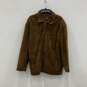 Womens Brown Leather Long Sleeve Pockets Collared Full-Zip Jacket Size L image number 1