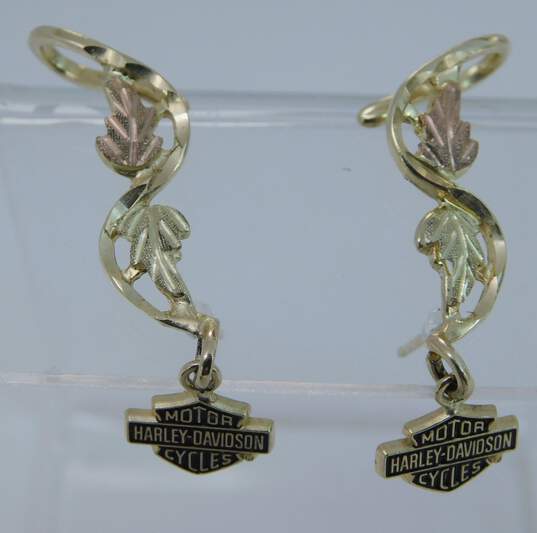 10K Yellow & Rose Gold 'Harley Davidson' Etched Leaf Dangle Earrings 4,2g image number 3