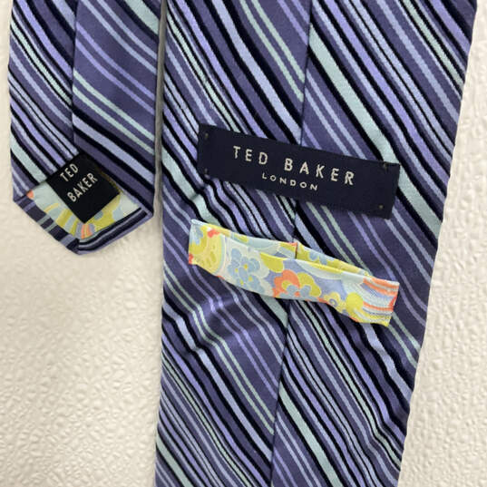 Mens Blue Black Striped Silk Keeper Loop Adjustable Pointed Necktie image number 3