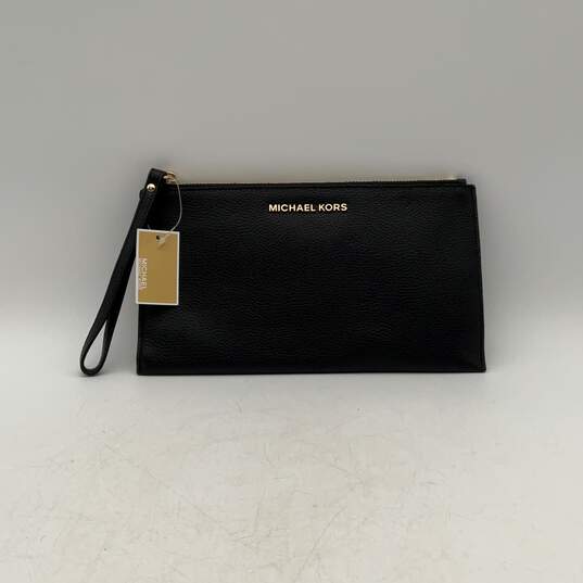 NWT Michael Kors Womens Black Gold Zipper Makeup Wristlet Wallet Clutch image number 1