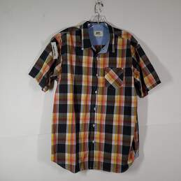 Mens Plaid Collared Short Sleeve Chest Pocket Button-Up Shirt Size X-Large