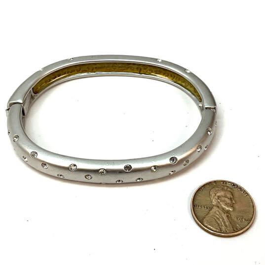 Designer Swarovski Silver-Tone Clear Rhinestones Hinged Bangle Bracelet image number 3