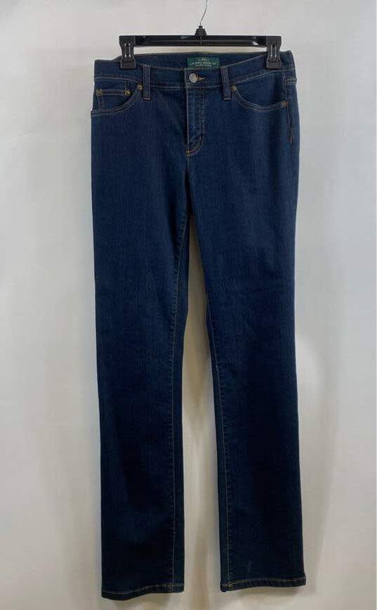 Lauren Ralph Lauren Womens Blue Dark Wash Mid Rise Denim Straight Jeans Size 4 image number 2