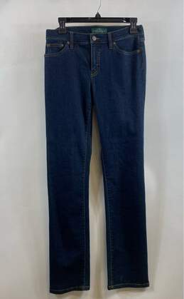Lauren Ralph Lauren Womens Blue Dark Wash Mid Rise Denim Straight Jeans Size 4 alternative image