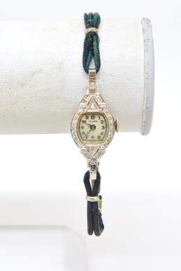 Ladies Vintage Helbros 14K Gold Diamond Accent GF Black Cord 17 Jewels Watch 9g