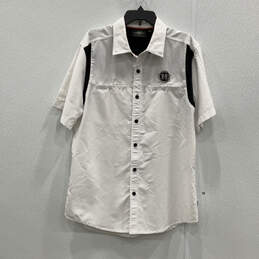 Mens White Short Sleeve Front Pockets Spread Collar Button-Up Shirt Size L