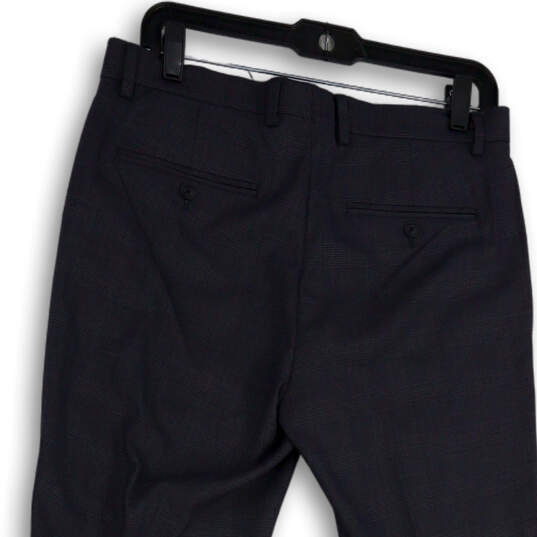 Mens Blue Plaid Flat Front Slash Pockets Straight Leg Dress Pants Sz 30x30 image number 4