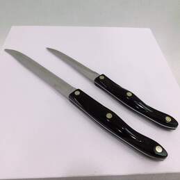 VNTG Cutco Petite Carver Knife 1729 JB & Trimmer Utility 1721 Brown Swirl Handle