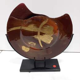 Brown Art Glass Sculpture w/ Base