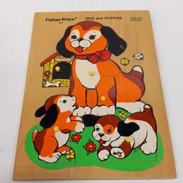 Vintage Fisher Price Wooden Dog & Puppies Puzzle