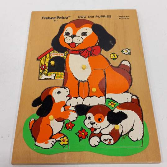 Vintage Fisher Price Wooden Dog & Puppies Puzzle image number 1