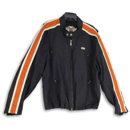 Mens Black Orange Long Sleeve Band Collar Full-Zip Jacket Size 2XL