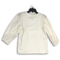 Chico's Womens White Eyelet 3/4 Sleeve Round Neck Pullover Blouse Top Size M alternative image
