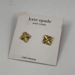 Designer Kate Spade Gold-Tone Cubic Zirconia Stone Flower Stud Earrings