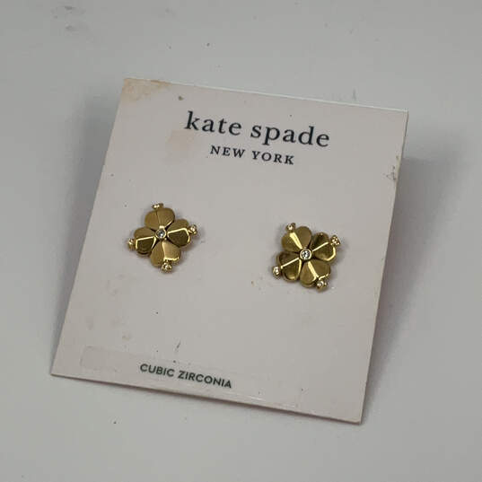 Designer Kate Spade Gold-Tone Cubic Zirconia Stone Flower Stud Earrings image number 1