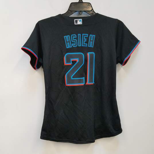 Womens Black Miami Marlins Hsieh #21 Baseball-MLB Button-Up Jersey Size S image number 1