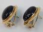 14K Yellow Gold Onyx Cabochon Oval Omega Clip Post Earrings 6.5g image number 3